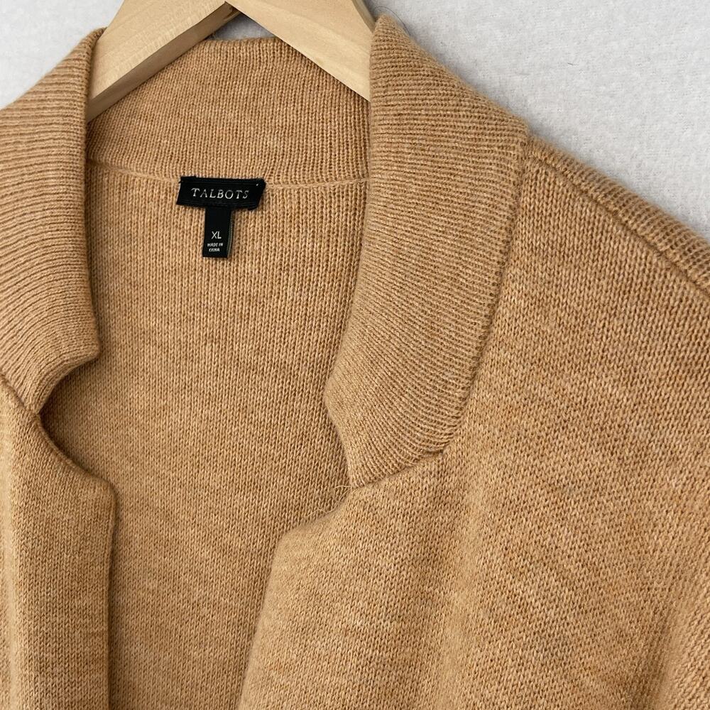 TALBOTS Sweater XL Cardigan Notch Collar Blazer Knit Lambs Wool Blend Camel - Picture 8 of 13